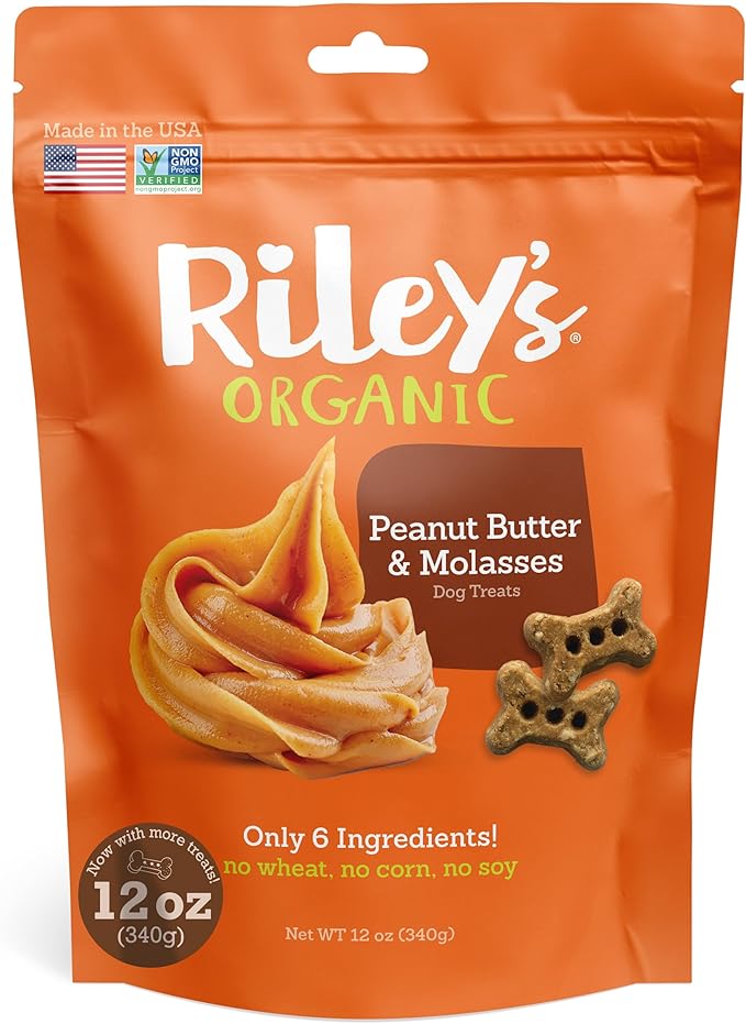 Riley's Peanut Butter Dog Biscuits - Organic & Crunchy Treats for Small Pets - Peanut Butter Dog Treats with Molasses - (12oz, Small)