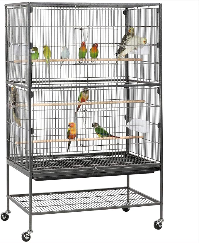 Yaheetech 52'' Bird cage w/Perches & Feeders, Large Birdcage with Pull-Out Tray, Rolling Wheels, Extra Storage, Flight Cage for Cockatiel, Parrot, Parakeet, Conure, Budgie, Pigeon Small/Medium Birds
