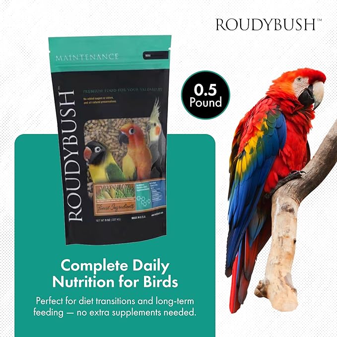 RoudyBush Daily Maintenance Food for Birds - Scientifically Formulated Bird Feed - Bird Food Pellets w/Corn, Wheat, Soy & More - Nutritious & Healthy Feed for Birds (Mini, 8oz)