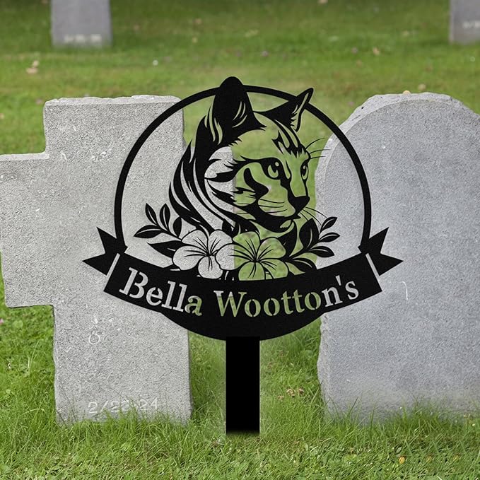 Custom Cat Grave Marker Outdoor, Personalized Metal Cat Memorial Grave Stake with Name and Date, Outdoor Waterrproof Cats Memorial Plaque