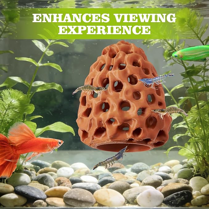 Shrimp Dome Hide, Shrimp Hides for Aquarium, Betta Fish Hideout with Suction Cup, Betta Habitat Tank Ornament Accessories, Aquarium Decor for Small Fish Guppy Hiding Resting (Brown)