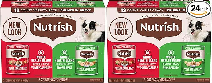 Nutrish Whole Health Blend Chunks in Gravy Variety Pack Wet Dog Food,13 oz. Can,(Rachael Ray),(Pack of 24)