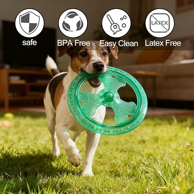 Dog Flying Disc, Outdoor Dog Toys, Dog Fetch Toy, Dog Toy for Medium Dogs and Large Dogs, Lightweight Soft Frisbee for Fetch, Tug of War, Catch, Play, 9 inch, Green
