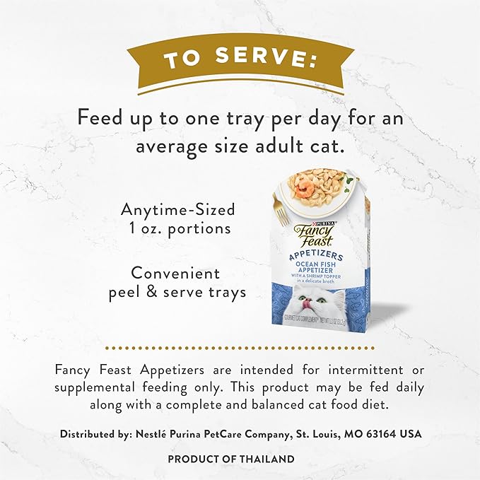 Fancy Feast Purina Lickable Appetizers Grain Free Wet Cat Food Topper Ocean Fish Appetizer with a Shrimp Cat Food Topper - 1.1 oz. Trays,(Pack of 20)