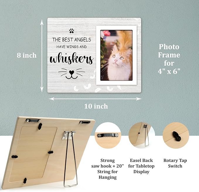 Cat Memorial Gifts for Loss of Cat, Pet Memorial Picture Frame 10x8 inch, Cat Loss Sympathy Gift for Women, Family, Lost of Cat Memorial Frame, for 4x6 inch Photo