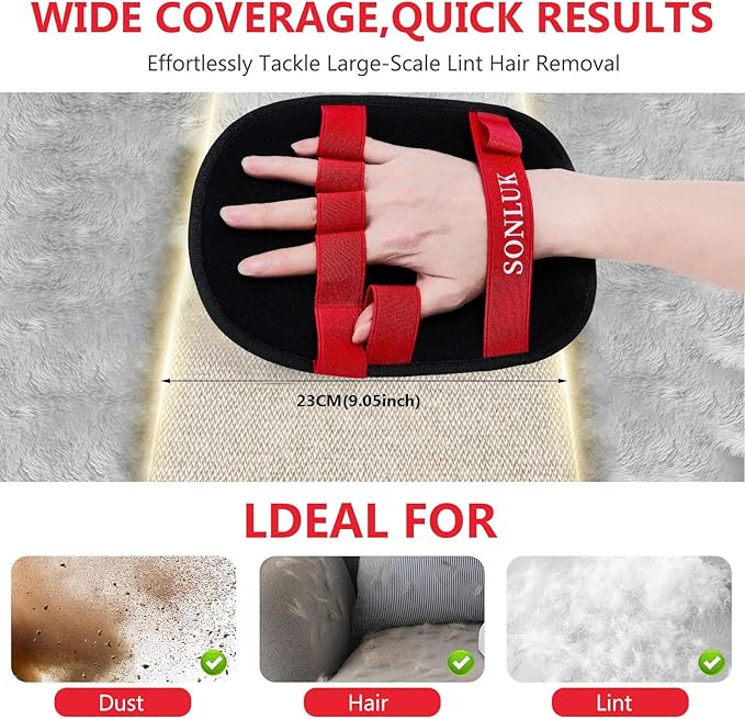 2PCS Pet Hair Removal Glove for Dogs&Cats,Upgraded 5-Finger Electrostatic Magic Brush Hair Remover,Reusable Pet Hair Remover Glove for Laundry,Sofa Gaps and Car Seats(Red)