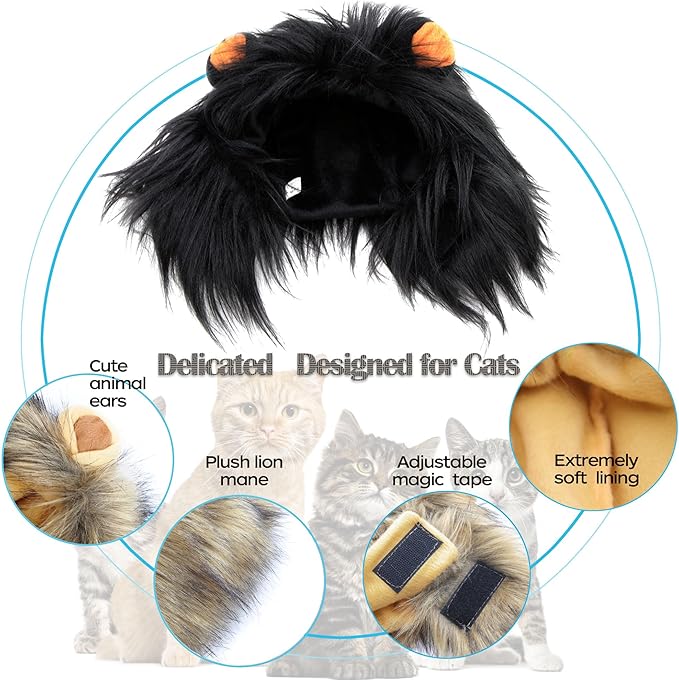 Lion Mane Wig for Cat,Dog and Cat Costume,Funny Pet Cat Costumes for Halloween Christmas, Parties, Photo Shoots (Size S, Melange Brown)