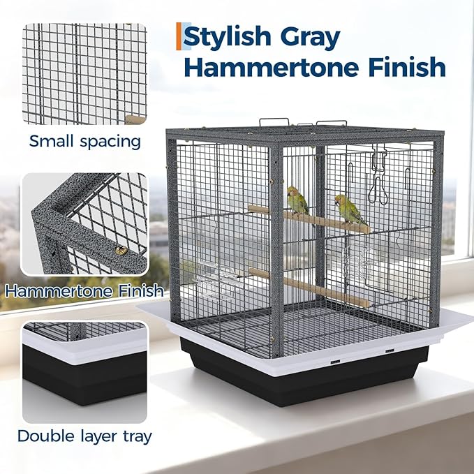 GarveeLife Small Bird Cage, 20 Inch Bird Cage, Parakeet Cage with Tray and Handle for Parrot Cockatiels Budgies Finch Lovebirds Pigeons, Black