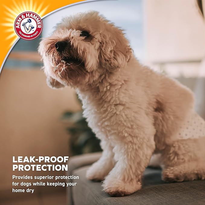 Arm & Hammer for Pets Disposable Female Dog Diapers with Odor Control and Wetness Indicator, Leak Resistant Dog Diapers for Incontinence and Heat Cycles, Size Medium 16.5–21 in Waist, 12 Count