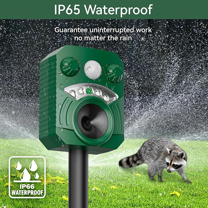 Solar Ultrasonic Cat Deterrent Outdoor – Motion Activated Deer Repellent Waterproof, Animal Repeller for Squirrel, Skunk, Racoon, Rabbit – Yard, Garden & Farm Protection