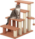 PawHut 4 Levels Cat Steps, Pet Stairs Carpeted Ladder, Kitten Tree Climber with Scratching Posts, Hanging Play Ball, Side Step, for High Bed, Sofa, Brown