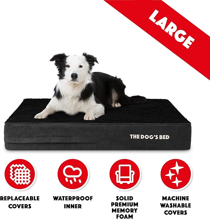 The Dog’s Bed Orthopedic Memory Foam Dog Bed Mattress, Plush Fabric, Black Plush, Large, 6-Inch