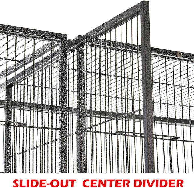 54" Extra Large Double Breeding Flight Bird Wrought Iron Double Parrot Bird Cage Slide Out Center Divider Side Nesting Doors Cockatiel Conure Removalbe Rolling Stand