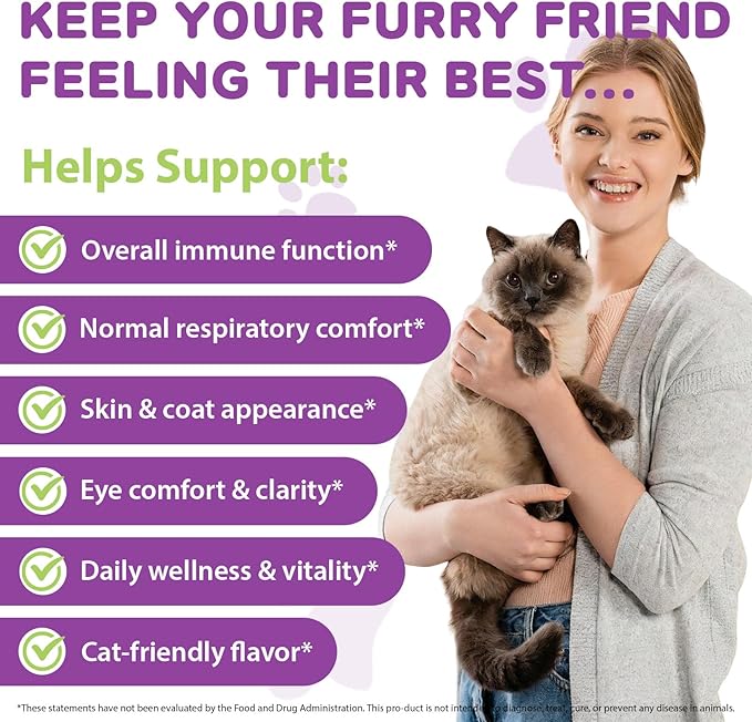L-Lysine Drops for Cats, Lysine Supplement for Cats, Support Immune System, Respiratory Health & Eyes Function, Skin & Coat Health, Pets Health Supplies Cat Multivitamins, Chicken Flavor - 2 fl.oz