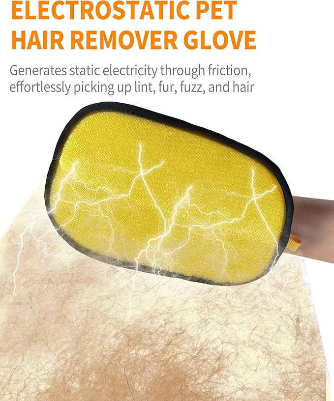 2-Pack Pet Hair Removal Glove for Dogs & Cats, Upgrated Five-Finger Electrostatic Pet Hair Gloves, Reusable Pet Hair Remover Tool for Clothing, Couch, Carpet, Car Seat