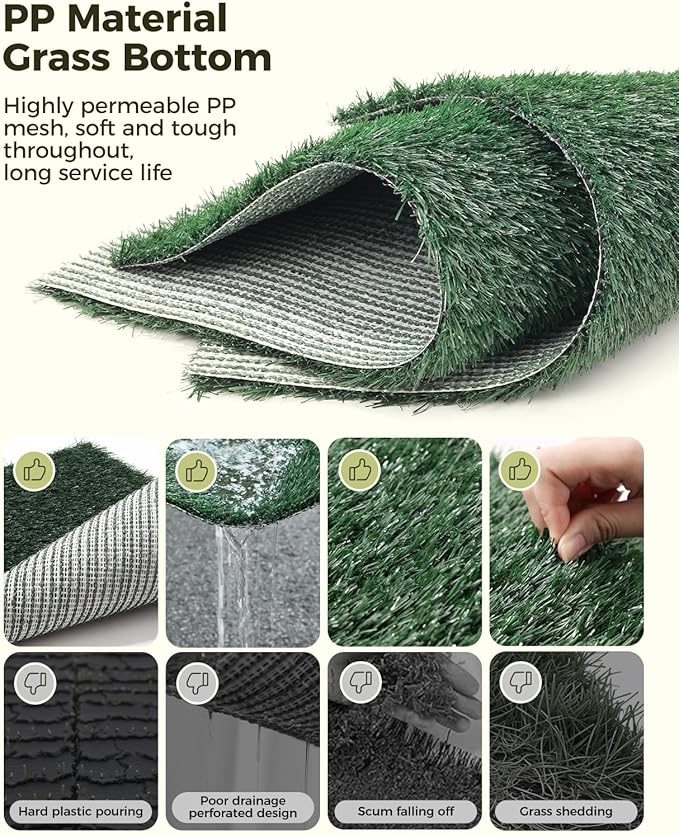 Dog Grass Pad with Tray, 35"x23" Grass Pad for Dogs Potty with 2pcs Artificial Grass, Indoor Dog Litter Box for Balcony Apartment, Realistic, Washable, Less Odor