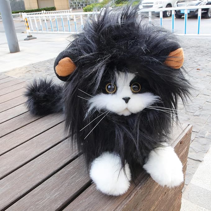 Lion Mane Wig for Cat,Dog and Cat Costume,Funny Pet Cat Costumes for Halloween Christmas, Parties, Photo Shoots (Size M, Black and Brown)