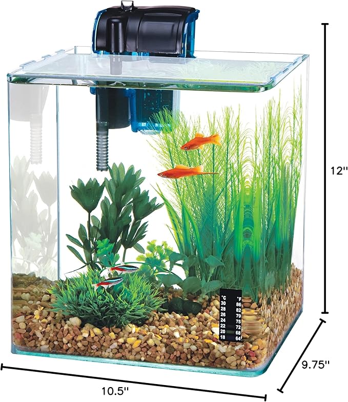 Penn-Plax Water-World Vertex Desktop Aquarium Kit - Perfect for Shrimp & Small Fish - 5 Gallon Tank
