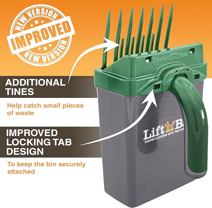 Neater Pet Brands Lift N’ Bag 2.0 Dog Pooper Scooper with Bag Attachment for Small to Large Dogs, New & Improved Design, 60 Refill Bags, Heavy Duty Dog Poop Scooper for Yard & Walks, One-Hand Use