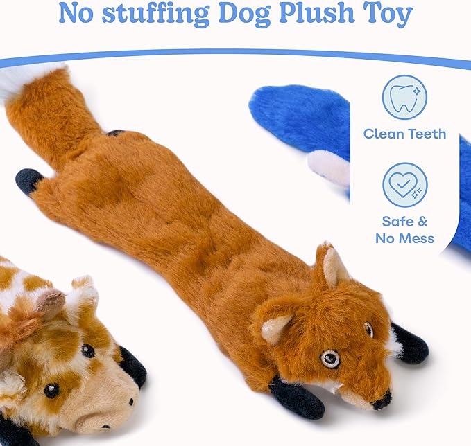 SHARLOVY Dog Squeaky Toys No Stuffing 3 Pack, Plush Crinkle Dog Toys for Large Breed, Durable Doggie Chew Cute Animals Puppy Toy for Teething