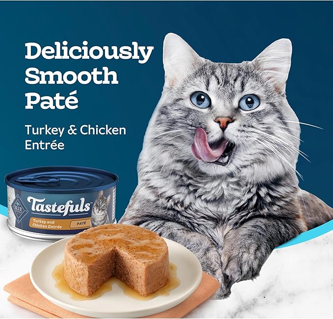 Blue Buffalo Tastefuls Wet Cat Food Paté,Made with Natural Ingredients,Turkey and Chicken Entrée,5.5-oz Cans,(Pack of 48)