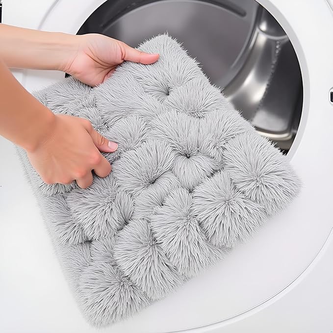 Small Dog & Cat Bed, Washable Warm Winter Fluffy Heated Calming Dog Crate Bed for Small Size Pets, Supportive Plush Crate Pad for Dogs(18 * 12", Light Grey).