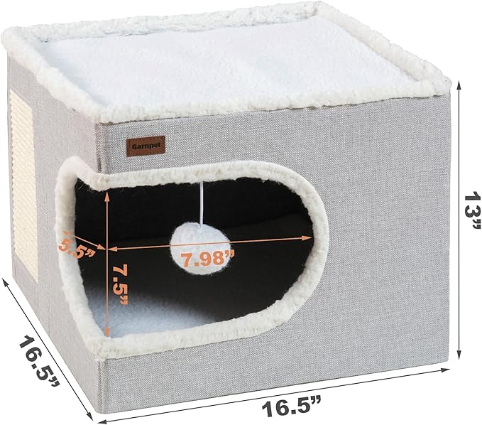 Cat Bed for Indoor Cats Cube House, Covered Cat Cave Beds & Furniture with Scratch Pad and Hideaway Tent, Cute Modern Cat Condo for Multi Small Pet Large Kitten Kitty, Green