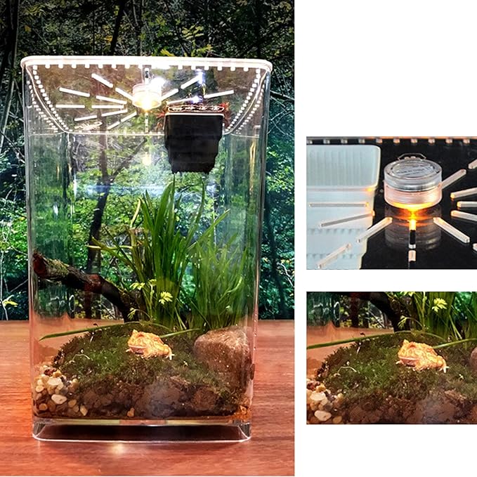Reptile Terrarium Aquarium Breeding Tank, Transparent Acrylic Breeding Box Creative Desktop Reptile Box Spider Scorpion Pet Hatching Breeding Box Habitat Terrariums Habitat Box with LED Night Light