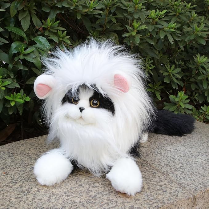 Lion Mane Wig for Cat,Dog and Cat Costume,Funny Pet Cat Costumes for Halloween Christmas, Parties, Photo Shoots (Size M, White with Pink)