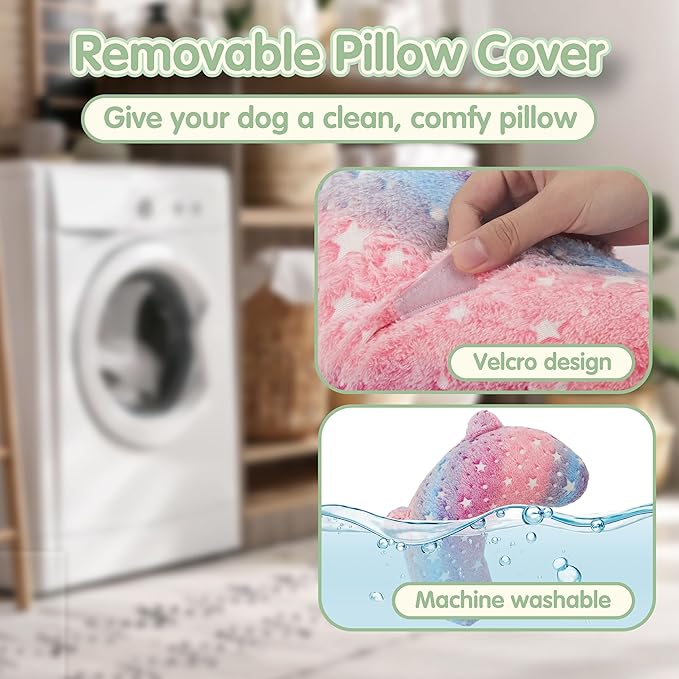 Dog Pillows for Medium Dogs, Glow in The Dark Soft Neck Pillow, U-Shaped Pillow for Cat and Dog, Machine Washable Toy & Birthday Gift (Glow Pink, M)