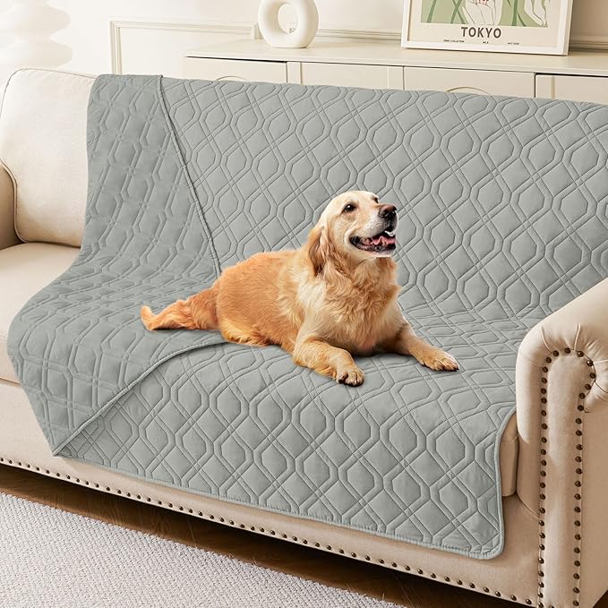 hyha Waterproof Dog Bed Blanket, Soft Pet Blankets, Waterproof Couch Cover for Dogs, Reversible Sofa Covers Washable for Furniture (52x82 Inch, Grey/Grey)