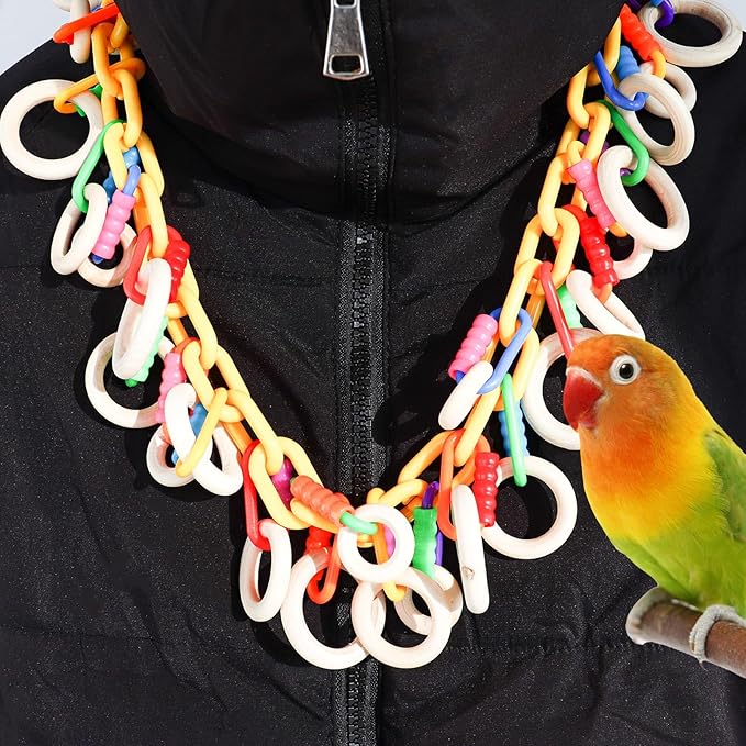 Interactive Wearable Bird Toy – Chewable Wooden Ring Necklace for Parakeets & Small Birds | Cage or Shoulder-Mounted Bonding Toy