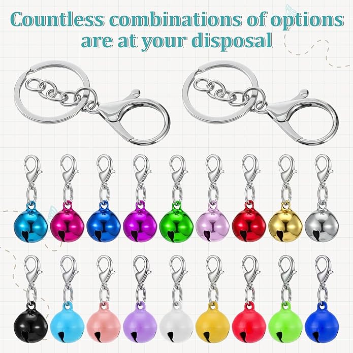 20 Pack Bell for Dog Collars Cat Bell Dog Collar Bells for Small Dogs Tiny Bells with Clasps Colourful Charm Pet Pendant Accessories with Stainless Steel Keychain for Small Dogs Collars to Go Outside