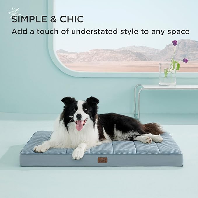 Bedsure Cooling Dog Bed Large Sized Dog - Large Comfy Flat Puppy Beds with Removable Washable Cover, Orthopedic Egg Crate Foam Pet Mat, Suitable for Pet Up to 50 lbs