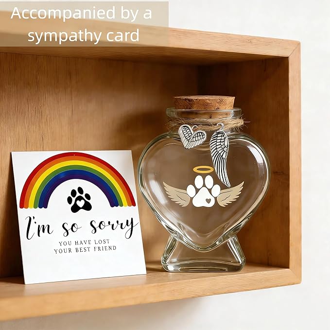 Loss of Dog Cat Pet Sympathy Gift, Memorial Bottle for Pet Hair, Pet Fur Keepsake, Heart-Shaped Glass Memorial Bottle, Dog Hair Keepsake, Dog Memory Memorial Keepsake