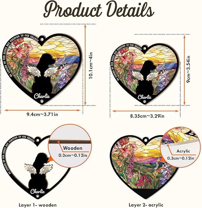 Personalized Dog Memorial Suncatcher – Custom Suncatcher with Name & Breed for Up to 3 Pets, Pet Loss Sympathy Gift, Memorial Keepsake for Dog Lovers