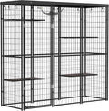 PawHut 4-Level 69" Large Catio Outdoor Indoor Weld Wire, Cat Enclosure with Waterproof Cover, 4 Jumping Platforms, Hammock, Cat Shelter for 1-3 Kittens, 69" x 22" x 62", Black