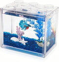 Small Betta Fish Tank, Mini Fish Tank Aquarium Tank Kit with Blue Gravel & Resin Decorations, 0.6 Gallon Stackable Fish Bowl Tiny Desktop Aquarium for Sea Monkey Shrimp