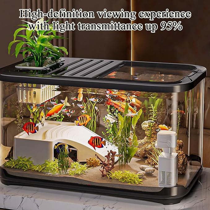 Aquarium Kits, Fish Aquarium Ventilation Holes -Aquariums Starter Kits Ventilated with Stairs Aquatic Life Turtle Shrimp Habitat for Plant Decor Gravel Sand Saltwater Landscaping
