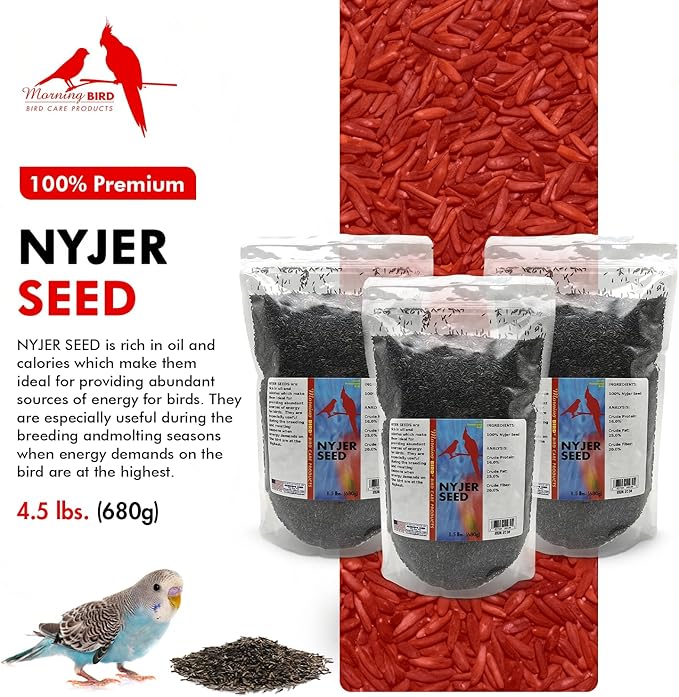 Morning Bird Nyjer Seed for Birds 4.5 lbs (3-Pack, 1.5 lbs Each) – Rich in Natural Healthy Fats – Ideal for Breeding & Molting – Premium Bird Food for Canaries and Other Seed-Eating Birds