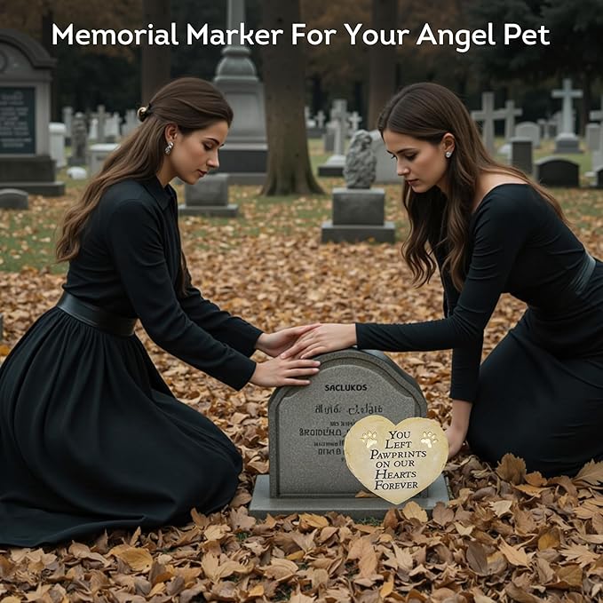 Lily's Home Pet Memorial Stone - Cat or Dog Grave Marker - Durable Waterproof Garden Memorial Stone for Indoor and Outdoor Use - Sympathy Gift for Pet Loss - Heart