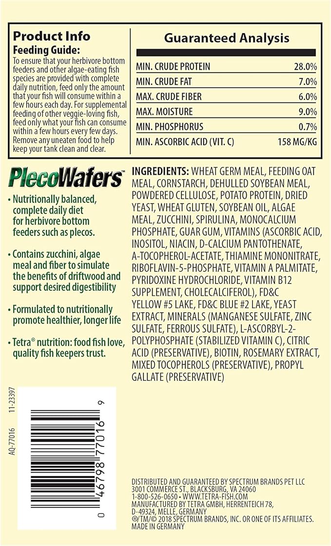 Tetra PlecoWafers Nutritionally Balanced Fish Food For Algae Eaters, 3.03 OZ (Pack of 24)