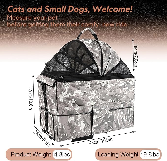 Rear-Mounted Dog Carrier for Bikes — Dog Bike Booster Seat with Breathable Mesh, Padded Interior & Safety Harness, Foldable Pet Bike Seat for Small/Medium Dogs, Waterproof Cover Option