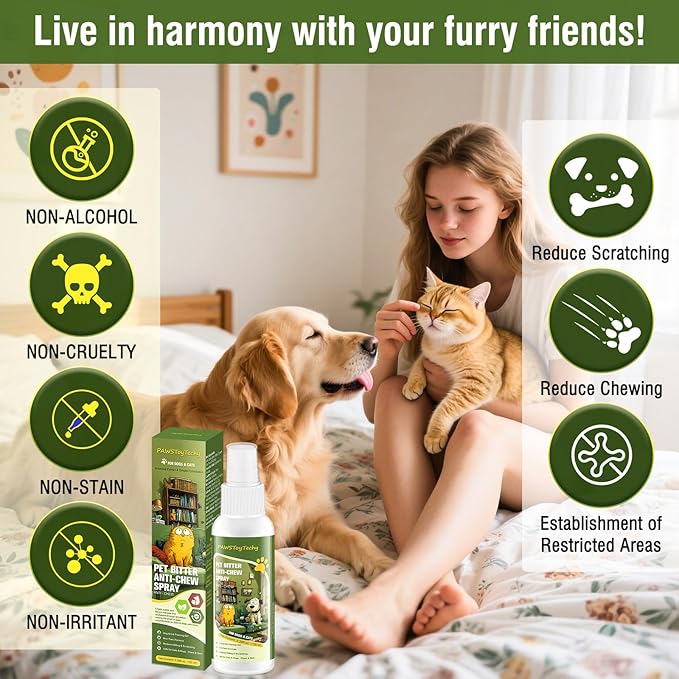 2PCS Anti-Chew Bitter Dog Spray, Stop Chewing and Licking, No Chew Spray for Dogs & Cats, Protect Furniture Shoes Belongings, Natural Pet Safe Formula, No Stain 3.38 fl oz (100 ml)