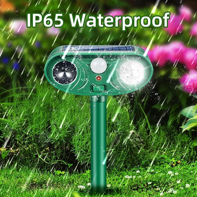 2026 Upgraded Solar Ultrasonic Animal Repeller Outdoor with Motion Sensor & LED Strobe Cat Repellent Outdoor Effective Dog, Deer, Raccoon, Squirrel Deterrent for Yard, Lawn, Garden 4 Pack
