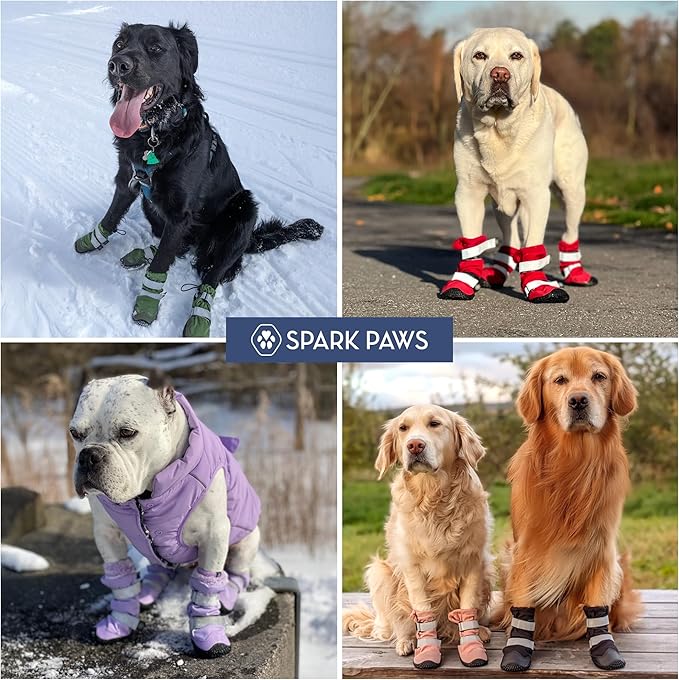 Spark Paws Dog Shoes, Waterproof Dog Boots for Medium to Large Dogs, Non Slip, Breathable Dog Booties and Paw Protectors - 4PCS Doggie Hiking Boots with Reflective Straps, Pink Camo, Size 4