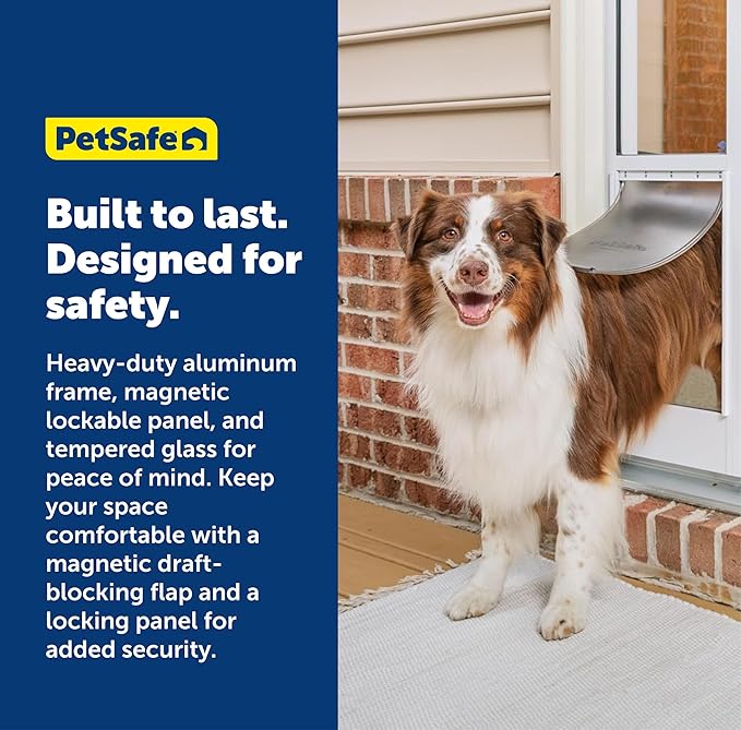 PetSafe 2-Piece Sliding Glass Pet Door - No-Cut DIY Install Doggy Door for Renters - Aluminum Frame - Adjustable Height 75 7/8" to 81" - Ideal for Large Dogs Up to 100 lbs
