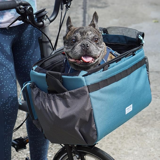 Vincita Caddy Pet Basket for Brompton Bike – Secure Aluminum Frame Dog & Cat Carrier – Breathable Mesh Top, Internal Safety Leash & Washable Liner – Fits Front Carrier Block (Brown)