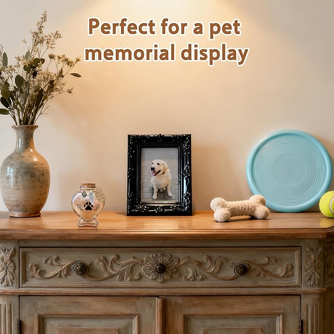 Pet Memorial Gift for Loss of Cat, Heart Shape Glass Jar & Bottle for Fur, Hair, Whiskers or Ashes Keepsake Urn with Cork Top, Charms for Cute Rainbow Bridge Memorial