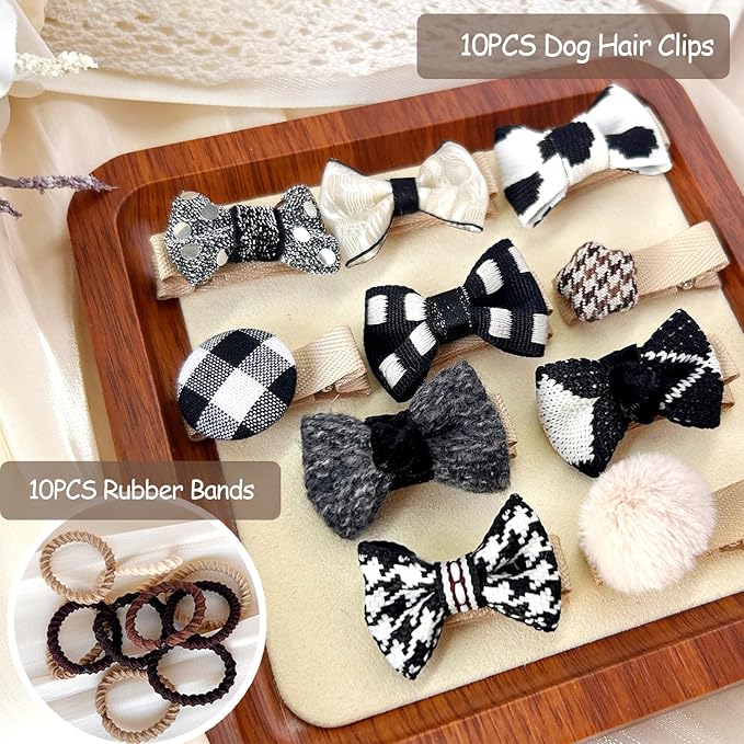 Dog Hair Clips and Rubber Bands Small Dog Bows Cute Pet Grooming Accessories Alligator Clips Stay In Hair Barrettes Ball Hairpin Topknot Pet Headdress Yorkie Puppy Maltese Girls Dogs (Black White)